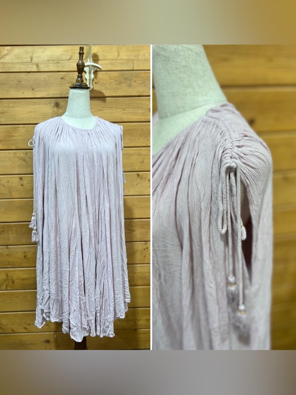 Free People Gauzy Goddess Boho Midi Dress Pink Tassel Coverup Size Small